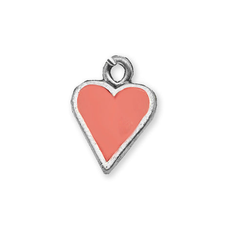 Hand Painted Enamel Coral Heart Charm