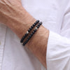 2 stacked Men's Black Onyx Bracelets w Sterling Silver Bead