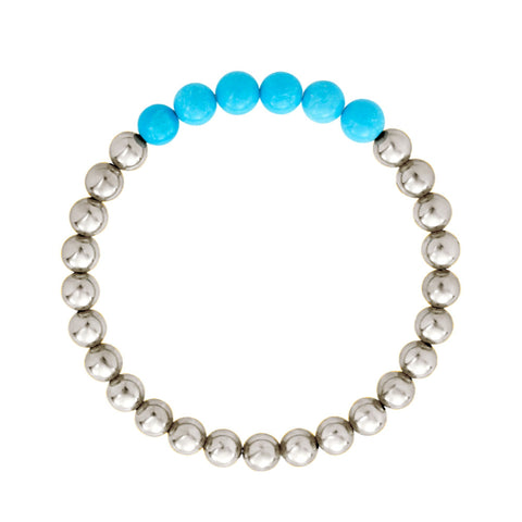 Sterling Silver & Turquoise 5mm Beaded Bracelet Stretch to Fit