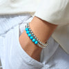 Sterling Silver & Turquoise 5mm Beaded Bracelet Stretch to Fit stacked w  5mm Sterling silver bracelet