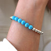 Sterling Silver & Turquoise 5mm Beaded Bracelet Stretch to Fit