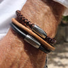 Men's Lando Grey Leather Bracelet w Magnetic Clasp