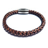 Men's Max Braided Brown Leather Bracelet w Magnetic Clasp