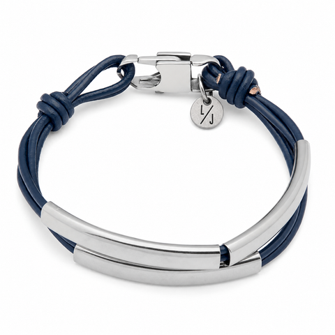 The Iron Men's Leather Bracelet – Gloss Navy &amp; Stainless Steel