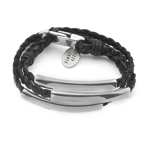 Men's Apollo Wrap Bracelet w/ Braided Black Leather & Stainless Steel
