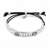 Pancake Silver & Black Leather Adjustable Size Bracelet