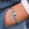 Aqua Amazonite Adjustable Blue Leather & Silver Bracelet shown w Enamel & Silver Seahorse charm