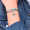 Aqua Amazonite Adjustable Blue Leather & Silver Bracelet shown w Silver Starfish charm
