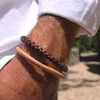 Men's Ellis Tan Leather Bracelet w Magnetic Clasp shown with the Max braided leather bracelet