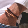 Men's Max Braided Brown Leather Bracelet w Magnetic Clasp shown with the Ellis tan leather bracelet