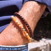 Men's Agate 6mm Bracelet w Two 14k Gold Filled Beads with the Max brown braided leather bracelet