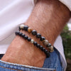 Men's Black Onyx Bracelet w Sterling Silver Bead stacked w  our Men's Agate bed stretch to fit bracelet
