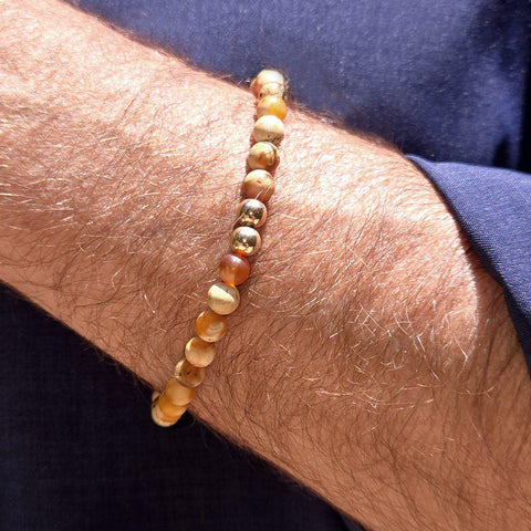 Men's Agate 6mm Bracelet w Two 14k Gold Filled Beads