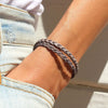 Nick Brown Brown Grey Leather Bracelet with Stainless Steel Clasp [Men or Women]