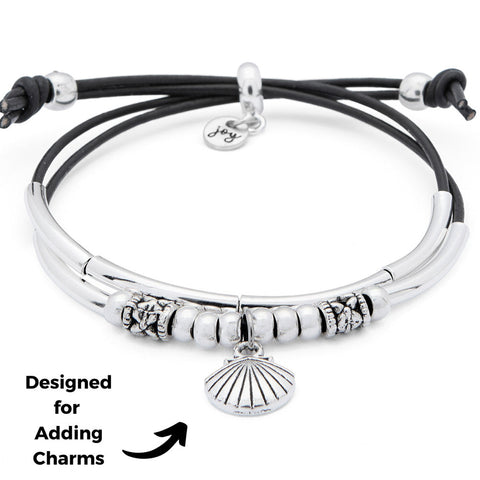 Pancake Silver & Leather Adjustable Size Bracelet
