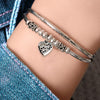 Pancake Silver & Leather Adjustable Size Bracelet shown w the Stainless Steel Paw Print charm