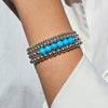 Sterling Silver & Turquoise 5mm Beaded Bracelet Stretch to Fit stacked w 3, 4 and 5mm Sterling silver bracelets