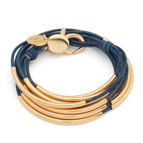Lizzy Classic Goldplate 4 strand, natural true blue leather
