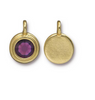 Amethyst Purple Crystal charm in Gold, both sides shown