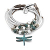 Andie SilverPlate wrap bracelet w Patina DragonFly charm in Natural Brown Gray leather, comes as shown