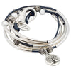 April wrap bracelet with silver Tree of Life charm in Gloss Navy leather. Comes as shown w charm attached.