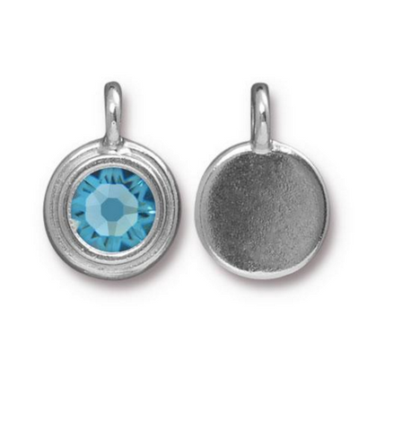 Aquamarine Blue Crystal Charm, both sides shown