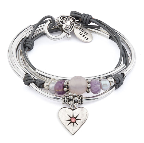 Azalea with Pink Amethyst Crystal Starburst Heart
