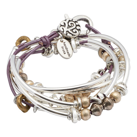 Bella 2 Strand leather wrap bracelet in Metallic Berry leather