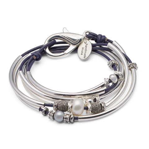 Candy 2 Strand wrap bracelet-necklace in Gloss Purple leather, comes as shown