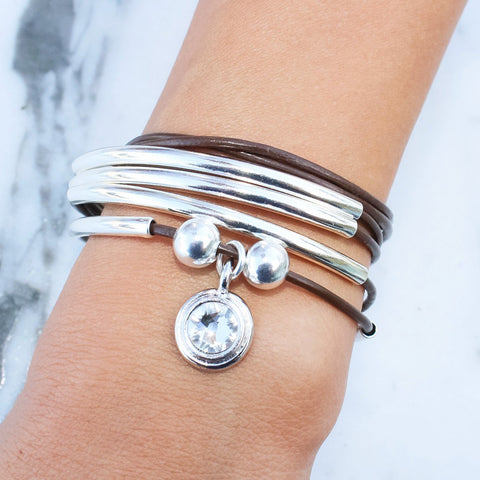 April Birthstone Clear Crystal Charm shown on the Girlfriend Wrap Add Your Charm Choice (sold separately)
