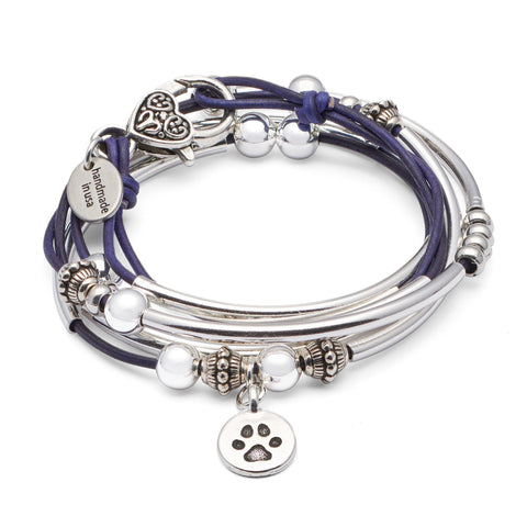 Dori wrap bracelet-necklace with Paw Charm in Natural Purple leather, comes as shown