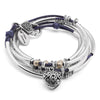 Double Love wrap bracelet necklace with puffed heart charm in Natural Purple leather, comes as shown