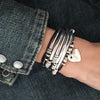 Double Love with Hammered Heart charm natural black leather wrap bracelet