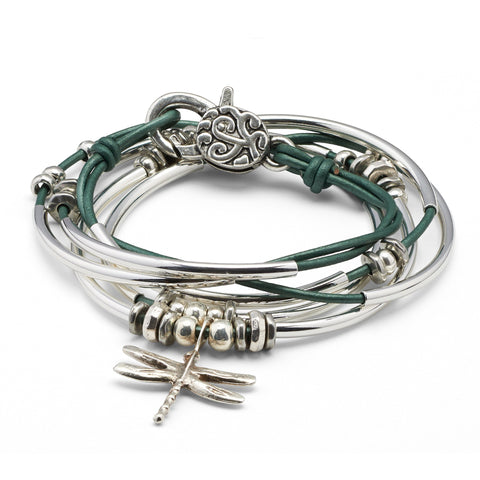 Lizzy James Dragonfly 2 strand wrap bracelet in Gloss Emerald leather, comes as shown