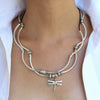 Dragonfly 2 Strand leather wrap bracelet shown as a necklace in Natural Black Leather