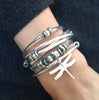 Dragonfly leather wrap bracelet in Metallic Truly Teal leather