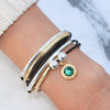 Emerald Green Crystal Charm in Gold shown on the Girlfriend Wrap in Silver and Gold (sold separately)