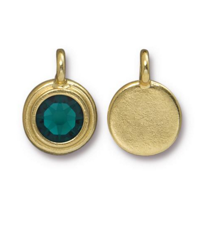Emerald Green Crystal Charm in Gold, both sides shown