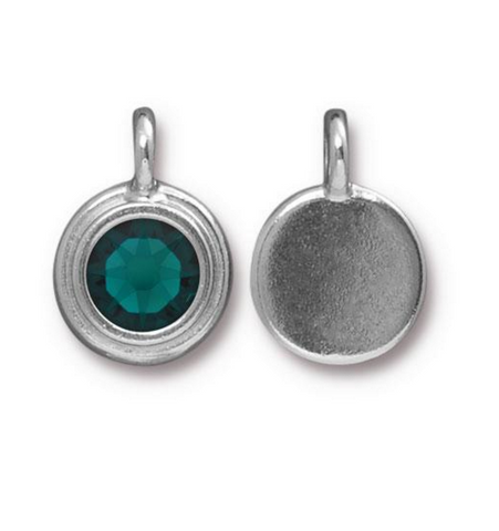 Emerald Green Crystal Charm, both sides shown