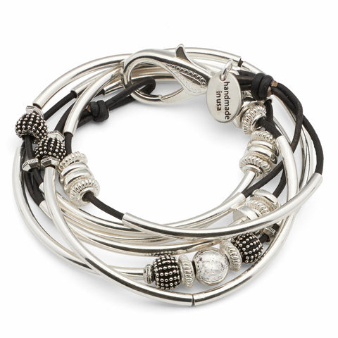 Ginger 2 strand wrap bracelet in Black leather