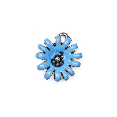 Hand Painted Enamel Blue Daisy Charm