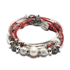 Kristy 2 strands leather wrap bracelet in natural red leather, comes with beads as shown