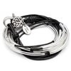 Lizzy Classic 4 strand wrap bracelet necklace in natural black leather with filigree clasp