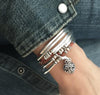 Double Love leather wrap bracelet with Puffed Heart Charm in Natural Light Brown leather