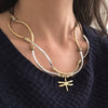 Misty wrap braclet shown as a necklace in Gloss Chocolate Leather