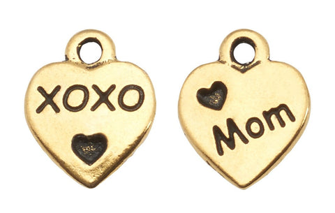 Mom Heart Gold Charm - Front and Back side shown