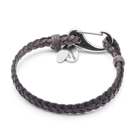 Nick braided leather bracelet in Natural Grey leather with stainless steel clasp, comes as shown