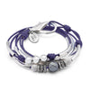 Phoebe 2 strand leather and silverplate wrap bracelet shown in Gloss purple leather