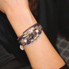 Phoebe 2 strand leather and silverplate wrap bracelet shown in Gloss purple leather