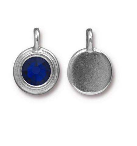 Sapphire Blue Crystal Charm, both sides shown